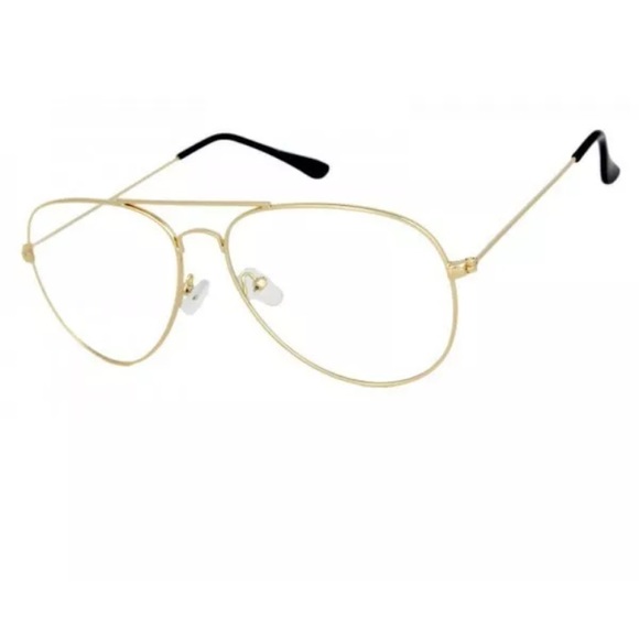 Clear Lens Aviator Metal Gold Frame Retro Glasses - Picture 2 of 4